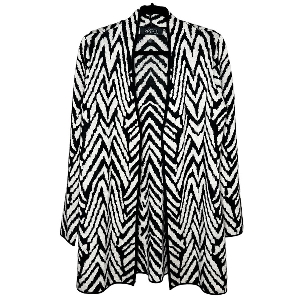 Kasper Womens Size Small Zebra Animal Print Cardigan Sweater